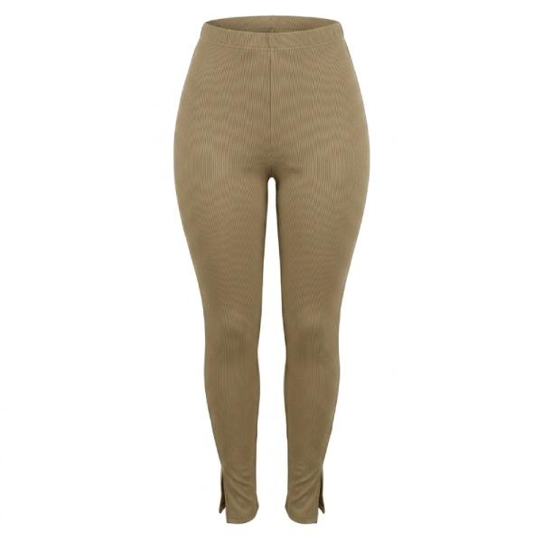 Flounce London Tall narrow ribbed leggings with side split in Khaki
