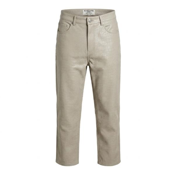Reclaimed Vintage inspired unisex dad fit leather look croc trousers in stone