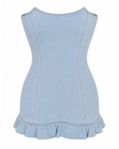 ASYOU corset detail ruffle hem denim dress in bleach