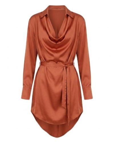 First Distraction The Label plus satin dress in rust