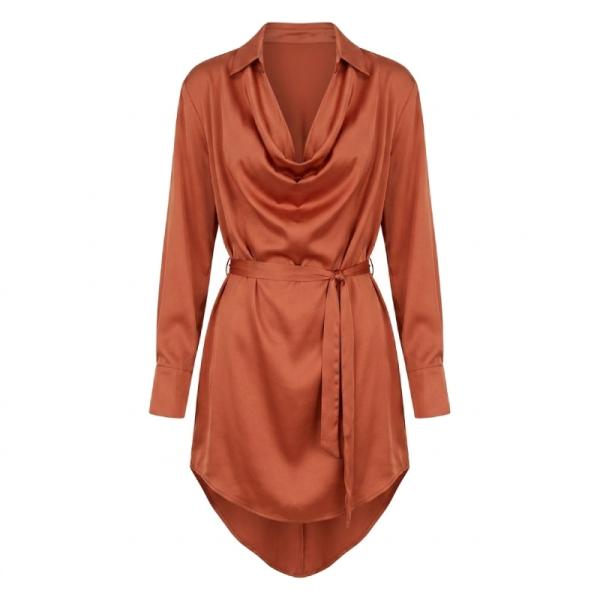 First Distraction The Label plus satin dress in rust