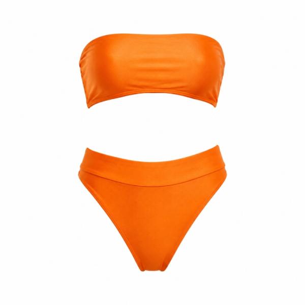 Topshop shiny ruched back bikini bottoms in orange