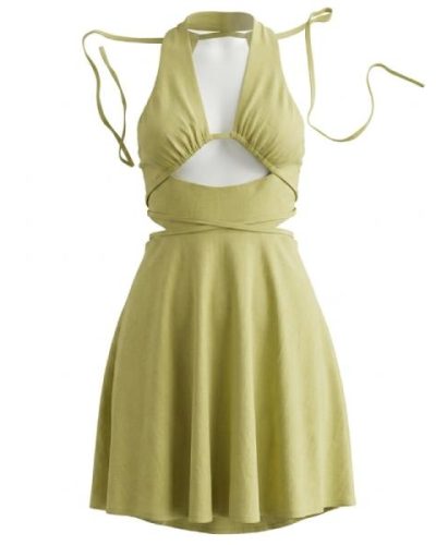 Heartbreak cut out halter neck midi dress in pistachio