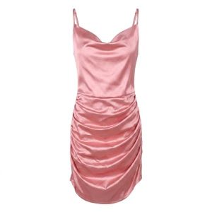 Urban Threads ruched satin mini dress in pink