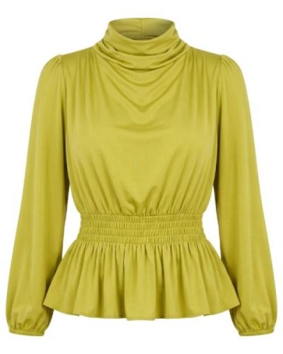 ASOS DESIGN drape high neck top with elastic waist and peplum hem in lime