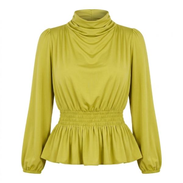 ASOS DESIGN drape high neck top with elastic waist and peplum hem in lime