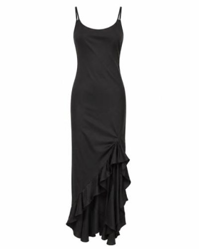 Lola May Tall cowl front asymmetric hem midi dress in black