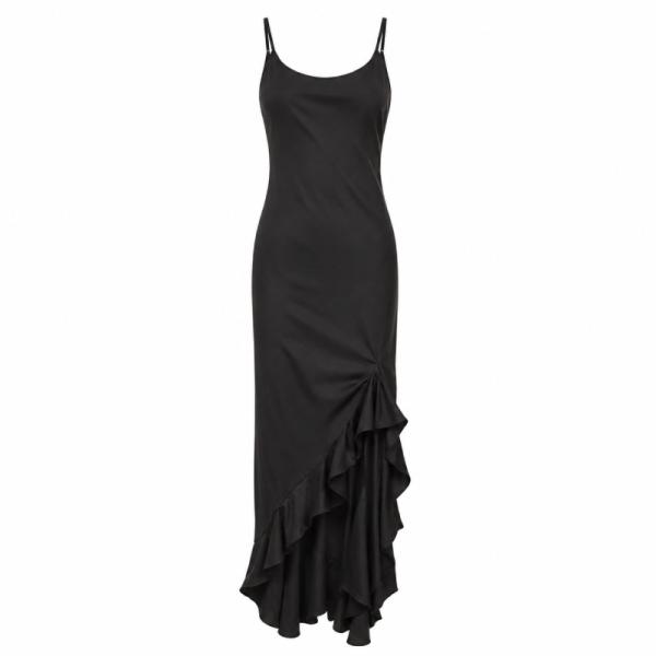 Lola May Tall cowl front asymmetric hem midi dress in black