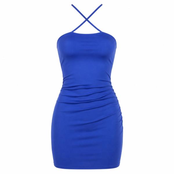 Daisy Street slinky 90s mini dress with cross halter straps in cobalt