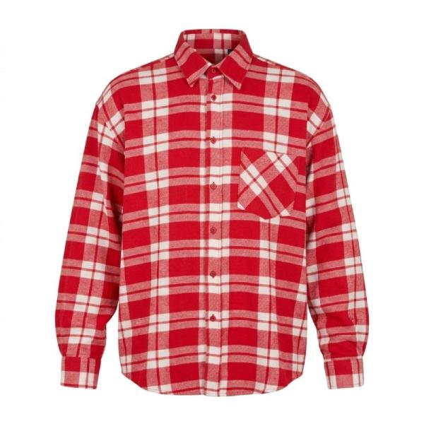 ASOS DESIGN long sleeve boyfriend shirt in red & black check