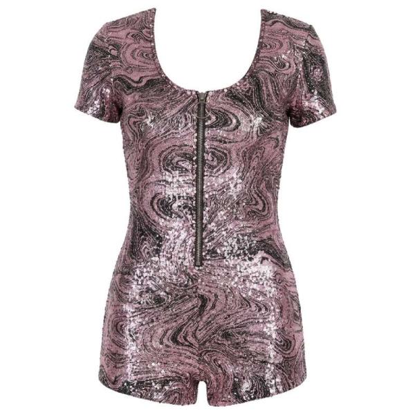 ASYOU plunge zip front backless romper in zebra
