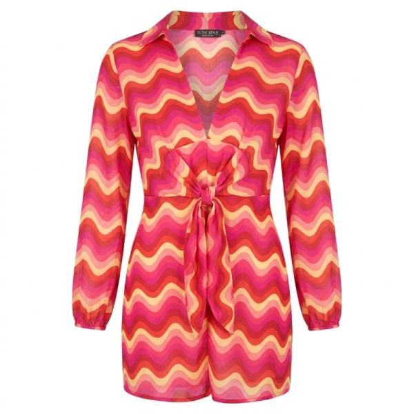 In The Style PS 126 Perrie sian pink abstract tie mini dress