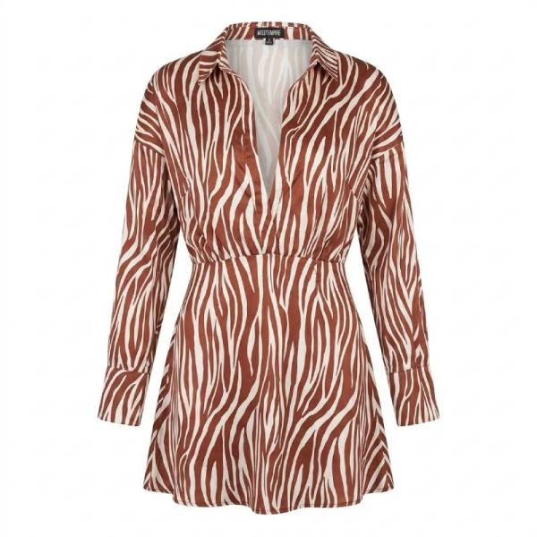 Missyempire plunge front shirt dress in brown zebra print