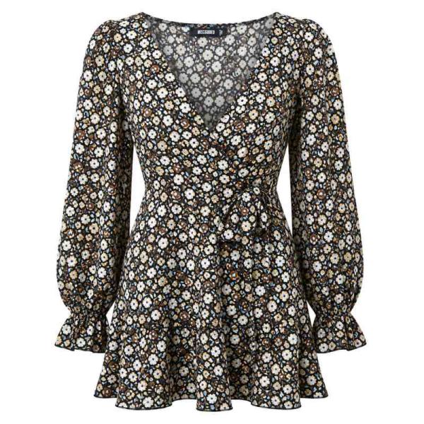 MISSGUIDED puff sleeve floral mini dress