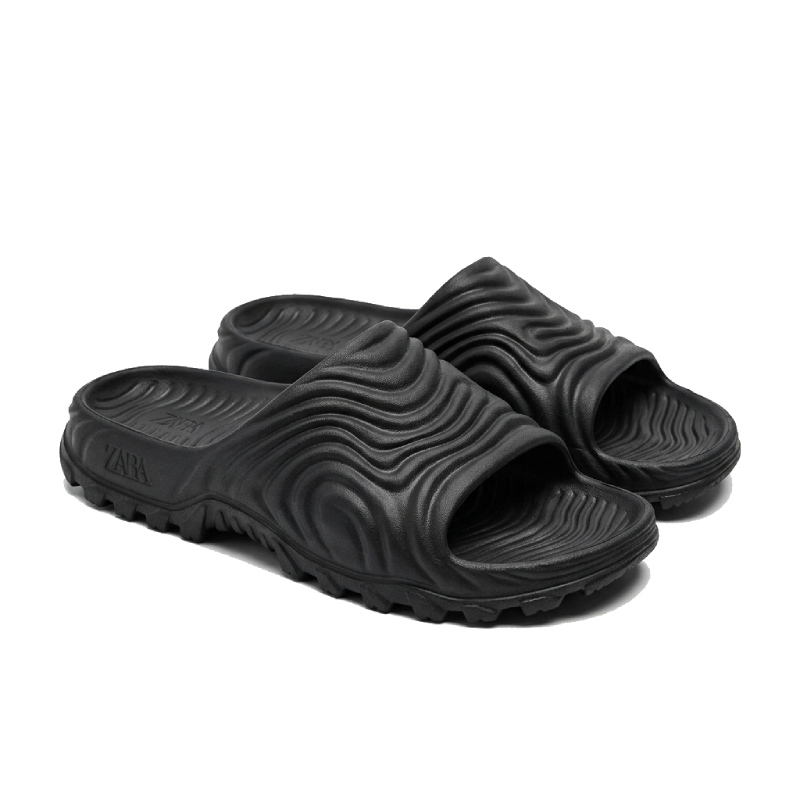 ZARA men's black wave textured foam sandals