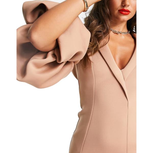ASOS DESIGN off shoulder twist front wrap midi pencil dress in cork